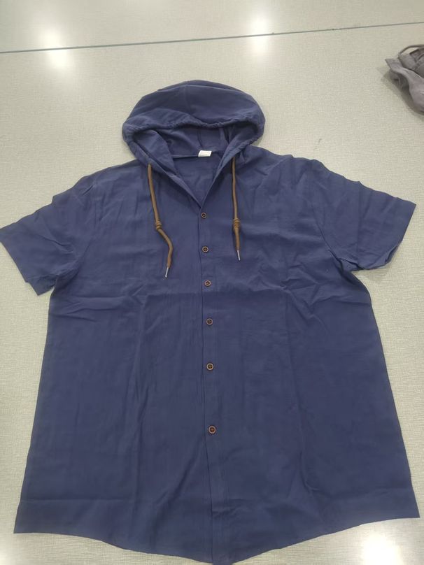 Men's Clothing European And American Men's Linen Shirt Summer Thin Style Ami Khaki Hooded Short Sleeve Factory Direct Supply_viptrois.com