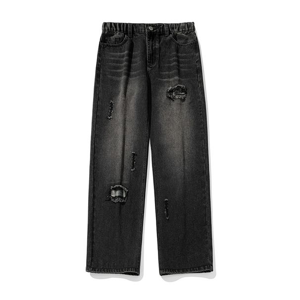 Men's Clothing Ripped Plaid Washed Jeans Spring New Style Trendy Trousers Loose Straight Casual Trousers_viptrois.com