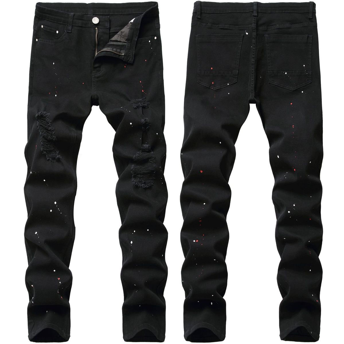 Men's Clothing Jeans Trendy Paint Slim Men's Pants Elastic Slim Men's Pants_viptrois.com