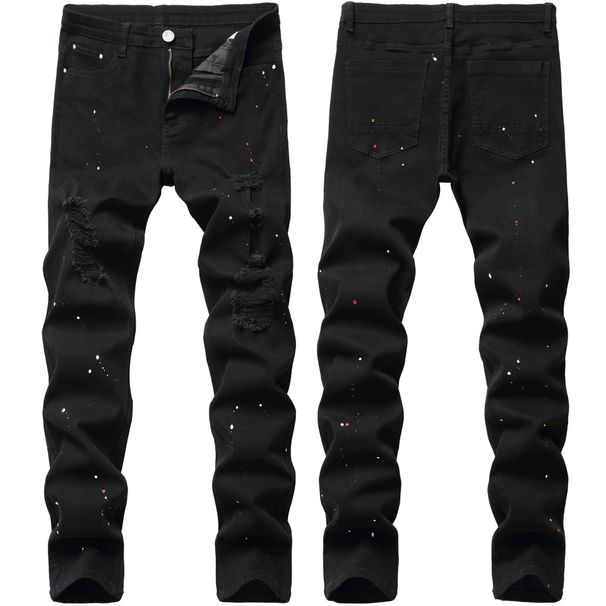 Men's Clothing Jeans Trendy Paint Slim Men's Pants Elastic Slim Men's Pants_viptrois.com