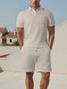 Men's Clothing Lapel Jacquard Fabric Thin Short Sleeved Casual Sports Shirt Suit_viptrois.com