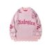 Men's Vintage Letter Graphic Sweater Raw Edge Loose Fit Round Neck Knit Pullover Unisex Couple Style Black Grey Apricot Pink_viptrois.com