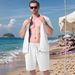 Men's Clothing Summer New Men's Simple Casual Jacquard Short Sleeved Zipper Cardigan Jacket Shorts Suit_viptrois.com
