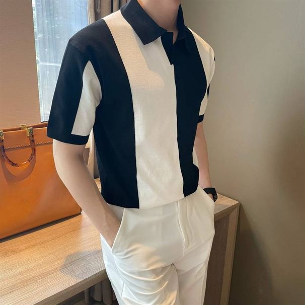 Men’s Slim-Fit Polo Shirt – Breathable Milk Silk, Korean-Inspired, Short-Sleeve Casual Top (M-3XL, Black/Gray/Khaki)_viptrois.com
