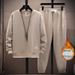 Men’s Waffle Fleece Hoodie & Joggers Set – Thickened Winter Outfit, Oversized Fit, Casual Streetwear (M-5XL, Black/Gray/Beige/Blue/White, Polyester)_viptrois.com