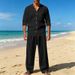 Men's Summer Short Sleeve Button-Up Shirt & Shorts Set - Lightweight Polyester Casual Outfit For Beach & Travel (White/Black/Grey)_viptrois.com