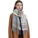 Unisex Scarf Preppy grey check fringe bib shawl_viptrois.com