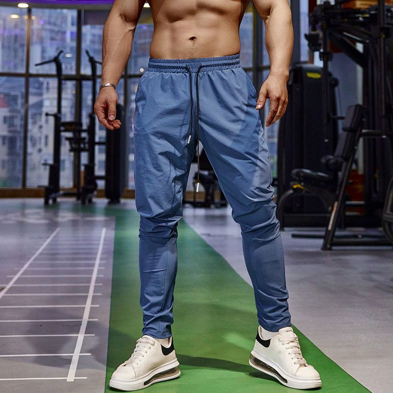 Men's Clothing Thin Ice Silk Sports Trousers Fitness Running Leisure Quick Drying Breathable Elastic Slim Straight Training Pants_viptrois.com