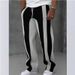 "Men's Winter White Striped Print Joggers - Loose Fit Straight Leg Sweatpants With Stylish Design, Unisex Casual Pants_viptrois.com