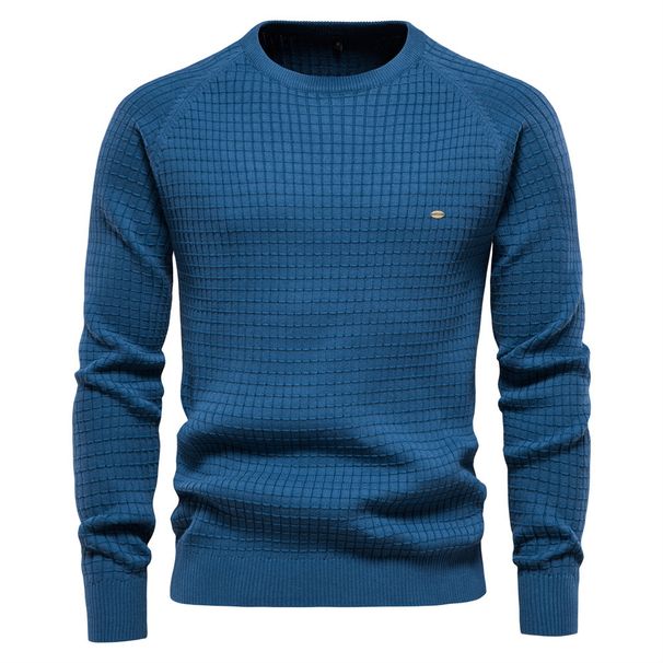 Nordmann Ouma Cross-Border Trade Autumn Winter New Sweater Men's Solid Color Base Plaid Pullover Knitwear Men_viptrois.com