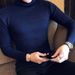 Loom Source Men's Solid Color Vertical Striped Slim Fit Base High Neck Knitted European And American Style_viptrois.com