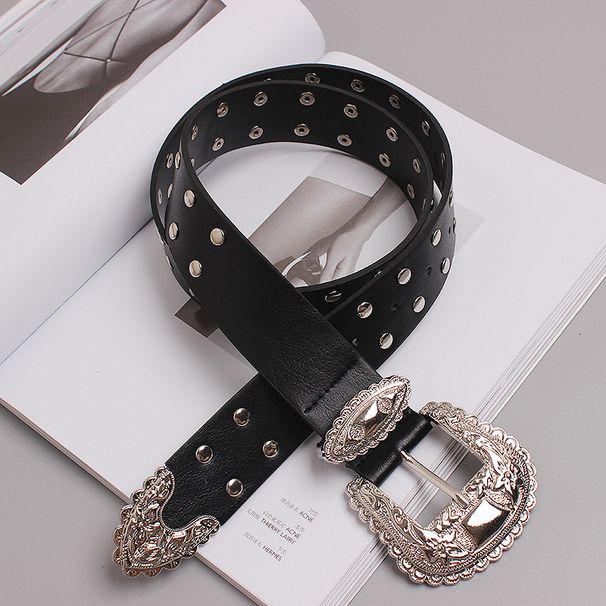 2020 new dark style double row rivet PU belt belt is trendy and cool_viptrois.com