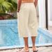 Men's Clothing Cotton And Linen Casual Multi Pocket Beach Shorts Solid Color Loose Shorts_viptrois.com