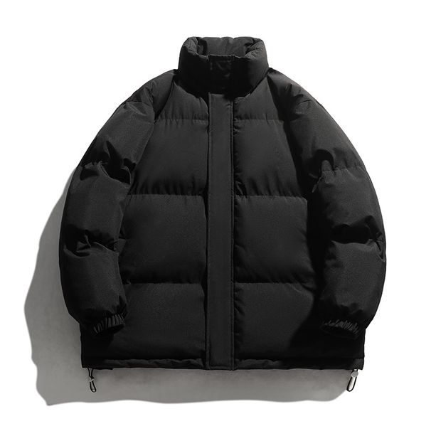 Solid Color Puffer Autumn Winter Couple Stand Collar Men Women Thickened Coat Cotton Padded Jacket_viptrois.com