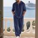 Men's Casual Linen Suit American Style Autumn Loose Fit Hooded Henley Shirt Long Sleeved Trousers Set_viptrois.com
