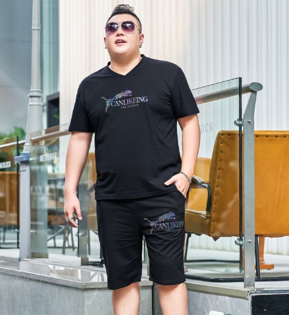 Men's Clothing fashion casual suit plus size men's summer loose fat guy short-sleeved T-shirt suit thin_viptrois.com