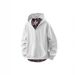 Unisex Contrast Panel Hoodie – Oversized Checkered Pullover With Layered Collar Design, Streetwear Essential For Couples & Individuals_viptrois.com