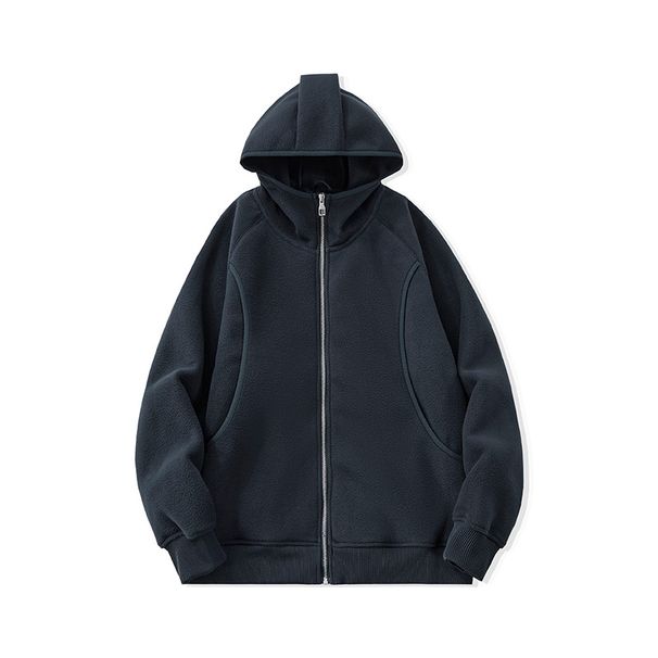 High-End American Retro Fleece Hooded Cardigan For Men 2025 Autumn Winter New Simple Loose Versatile Jacket_viptrois.com