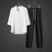Men's Clothing Retro Style Ice Silk T Shirt Short Sleeved Suit Tops V Neck T-shirt Sets_viptrois.com