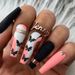 False Nails Long Ballet Frosted Black Butterfly Nail Art Sweet Cool Textured Nail Finished Wearable Nail_viptrois.com