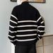 Pure Half-Zip Collar For Men, Autumn And Winter Striped Base Shirt, Hong Kong Style Trendy Brand Casual Knitted Sweater Top_viptrois.com