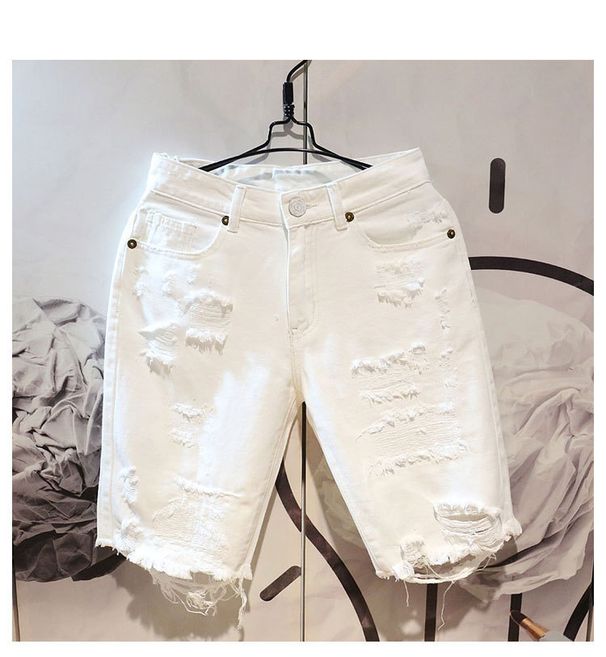 2026 Summer New Five-point Pants Men's Ripped Shorts Loose Straight Casual White Denim Pants Outside_viptrois.com