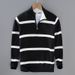 Pure 8502 Half-Zip Polo Collar Sweater For Men, Autumn And Winter Trendy Retro College Style Striped Color-Block High-Neck_viptrois.com