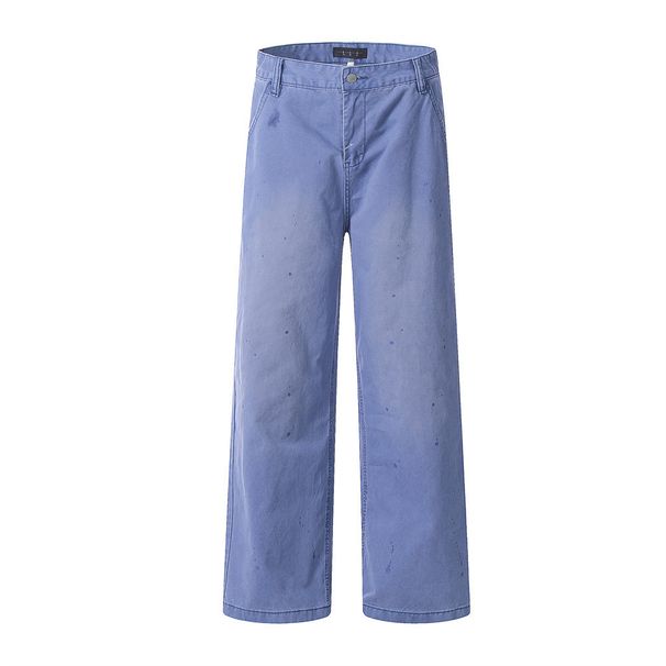 Trendy Ink-Splattered Vintage Straight-Leg Jeans For Men Street Style American Fashion Versatile Loose Niche Wide-Leg_viptrois.com