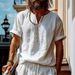 Men's Clothing New Men's Retro Cotton And Linen Casual Short Sleeved Shirt_viptrois.com