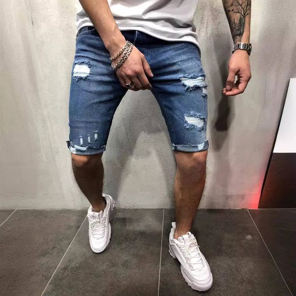 Men's Clothing New Denim Shorts With Holes Slim Fit Men's Mid Pants Men's Mid Pants_viptrois.com