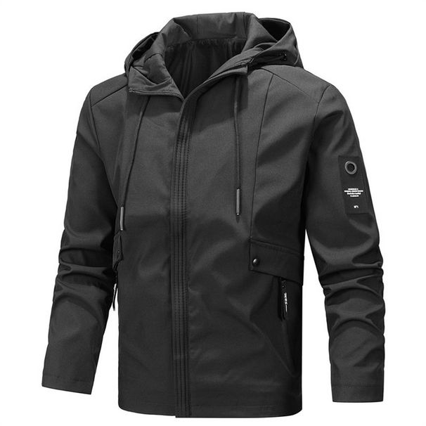 2025 European-USA Fashion Outerwear Men's 100% Polyester Pure Color Long Sleeve Casual Zipper Hooded Jacket M-7XL_viptrois.com