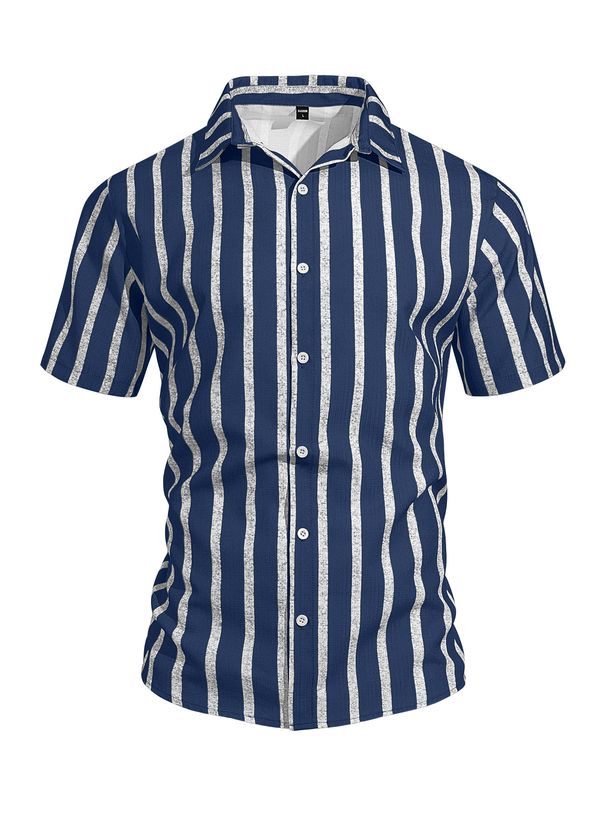 Men's Summer Vertical Striped Short Sleeve Shirt Casual Button Down Beach Shirts_viptrois.com