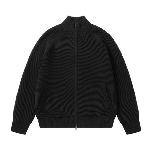 Stand Collar Knitted Jacket Autumn Winter Men's Solid Color Simple Versatile Double Zipper Cardigan Sweater American_viptrois.com