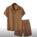 Men's Casual Loose Multi-color Beachwear Corduroy Short Sleeve Two-piece Set_viptrois.com