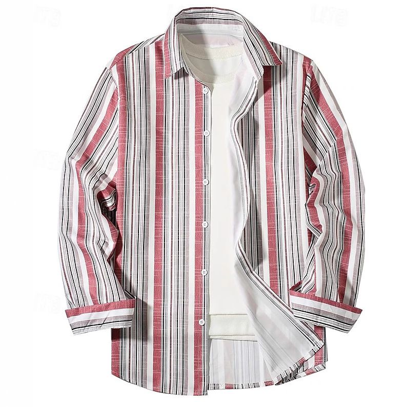 Men's Clothing Daily Casual Striped Digital Printing Long Sleeved Shirts_viptrois.com