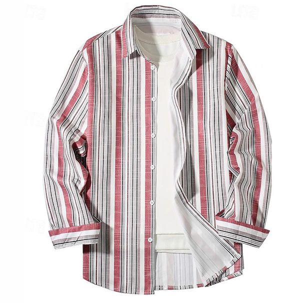 Men's Clothing Daily Casual Striped Digital Printing Long Sleeved Shirts_viptrois.com