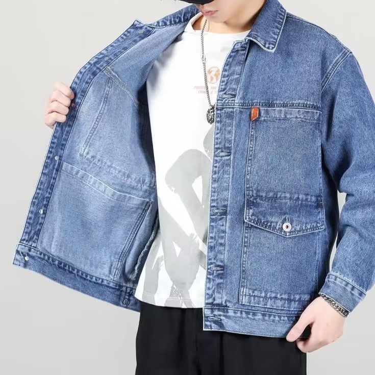 Men's Clothing Plus Size Denim Jacket Men Spring And Autumn Fashion Loose Black Handsome Workwear Jacket Men Large Size_viptrois.com