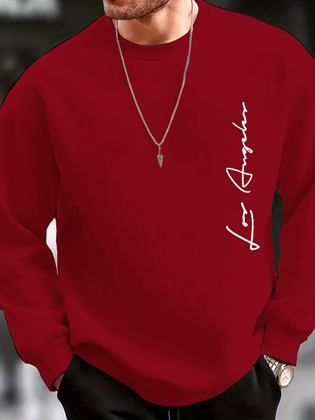 Men's Loose Casual And Fashionable Loss Angels Letter Print Round Neck Long Sleeved Sweatshirt Suitable For Autumn And Winter Wear_viptrois.com