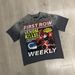 Vintage Gray Rhinestone Men's T-shirt Summer Loose Newspaper Scorpion Collage Double-sided Printed Couple's Top_viptrois.com