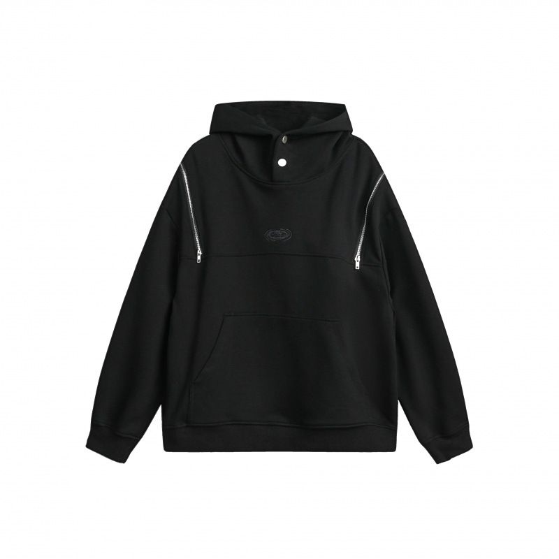 American Street Retro Shoulder Zipper Hooded Sweater Men And Women Spring And Autumn Oversize Niche Casual Loose Long Sleeves_viptrois.com