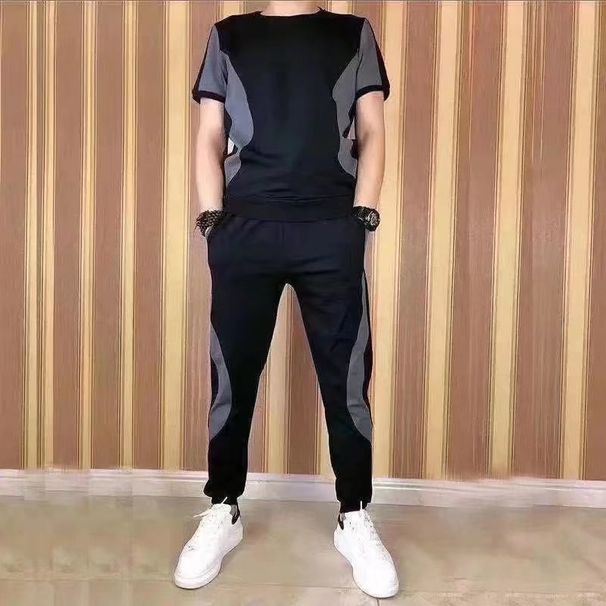 Men's Clohting Fashionable Elastic Thin Sportswear Men's Suit Cool One Set Men's Versatile Classic Summer Nine-point Trousers_viptrois.com