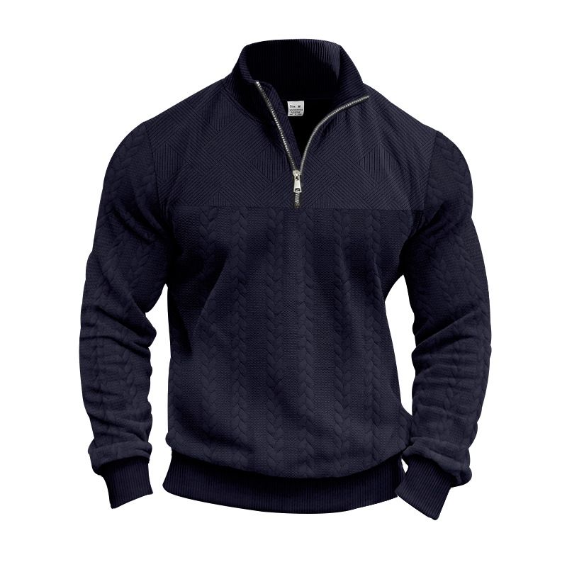 Men's Clothing American Retro Casual Stand Up Collar Zipper Pullover Loose Knitted Heavy Stitching Jacquard Autumn And Winter Long Sleeved Sweatshirt_viptrois.com