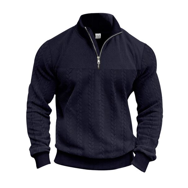 Men's Clothing American Retro Casual Stand Up Collar Zipper Pullover Loose Knitted Heavy Stitching Jacquard Autumn And Winter Long Sleeved Sweatshirt_viptrois.com