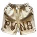 Men's Vintage Letter Print Athletic Shorts, Loose Fit Casual 5-Pocket Sport Shorts For Streetwear Breathable Polyester Blend_viptrois.com