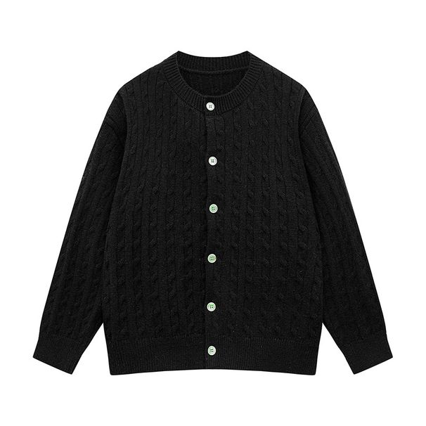 Twist Button Cardigan Sweater For Men, Autumn New Loose Casual Round Neck Daily Commute Knitted Jacket Trendy_viptrois.com