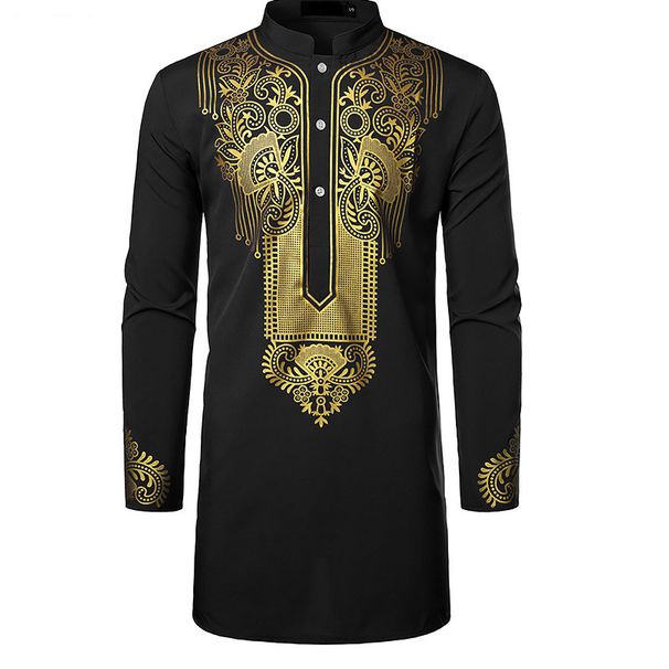 Men's clothing stand collar printed totem long shirt_viptrois.com