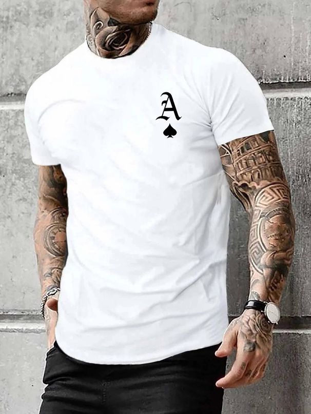 Men's Fashion Short-sleeved T-shirts Summer Slim-fit Pure Cotton Printed T-shirts Trendy Casual Versatile Tops_viptrois.com
