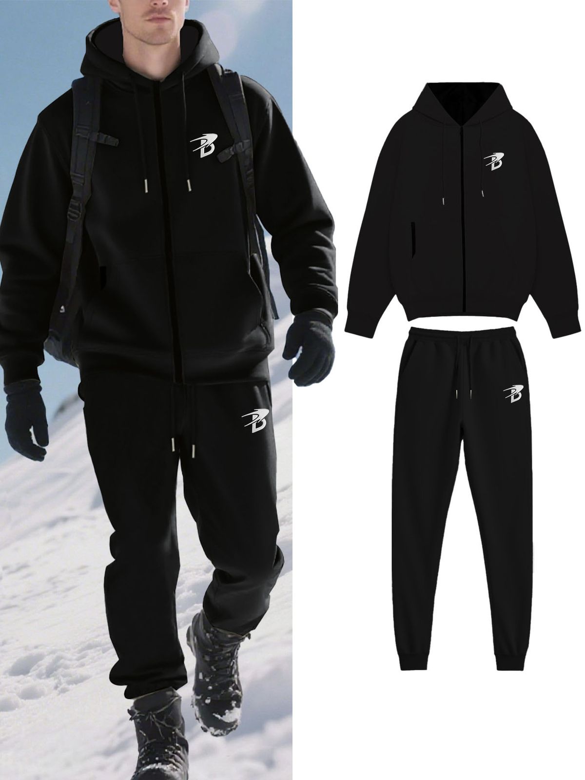 Men's Fleece Letter B Hoodie & Jogger Set - Premium Two-Piece Streetwear Outfit With 3D Embroidered Logo_viptrois.com