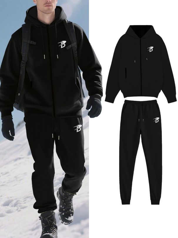 Men's Fleece Letter B Hoodie & Jogger Set - Premium Two-Piece Streetwear Outfit With 3D Embroidered Logo_viptrois.com