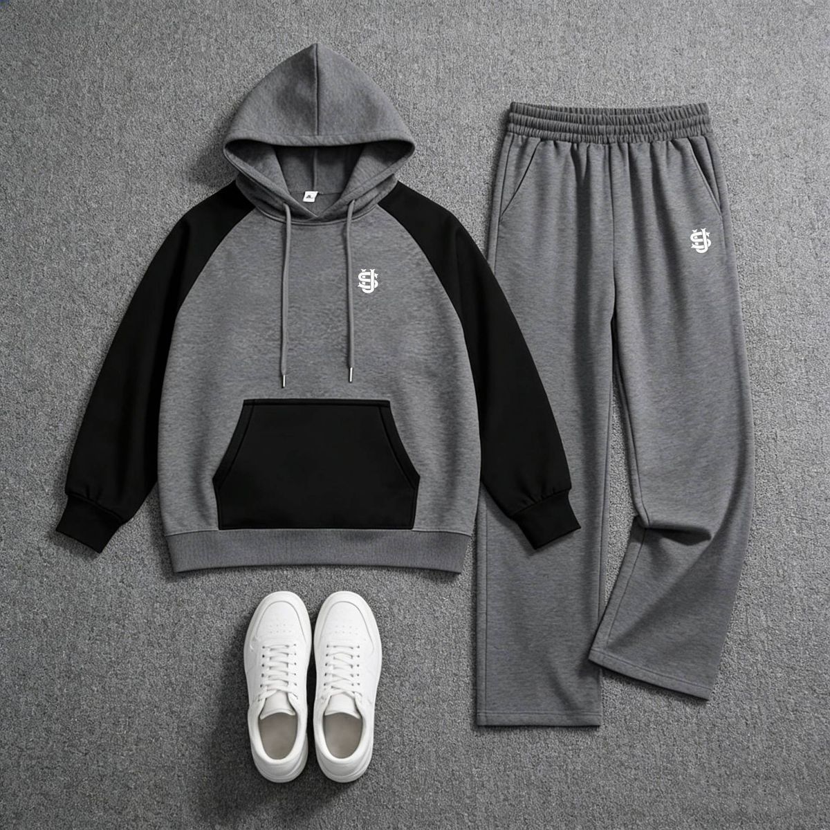Men's Clothing 26 Spring New Arrival US Letter Print Color Block Hoodie Set Retro Casual Sweatshirt Set_viptrois.com